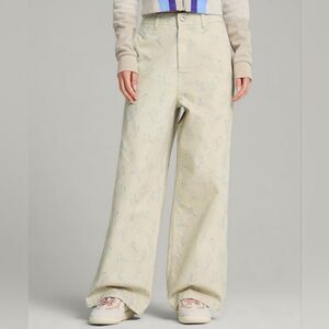 Puma X Kidsuper Studios Wide Leg Denim Jeans Pants Women's Medium M Beige AOP